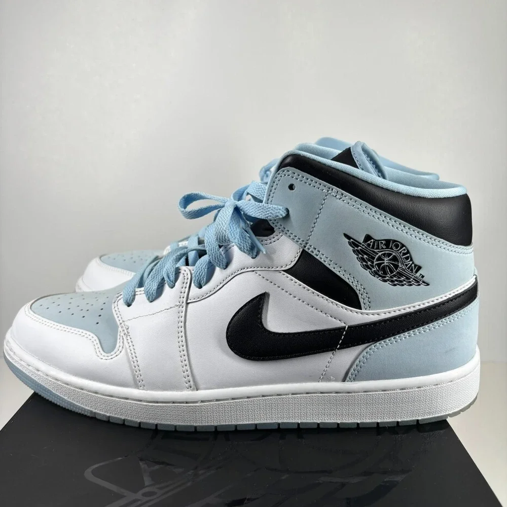 Nike‎ Air Jordan 1 Mid SE Men's US 13 White/Ice Blue/Black Sneakers DV1308-104